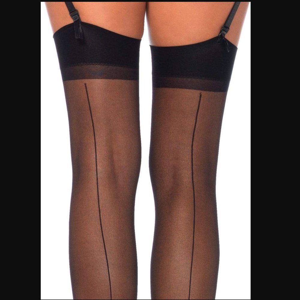 NWT Leg Ave Queen sheer black backseam stockings